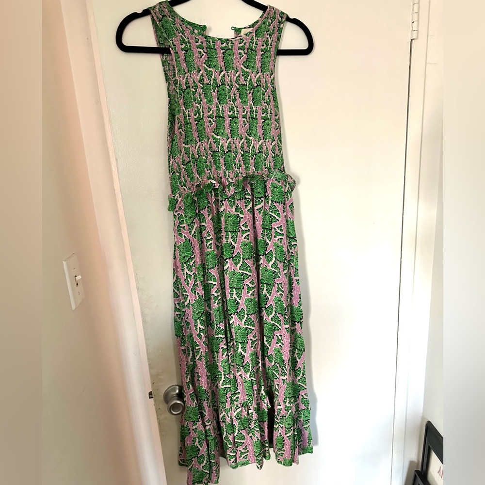 Melody Purple Pattern Smocked Midi Dress